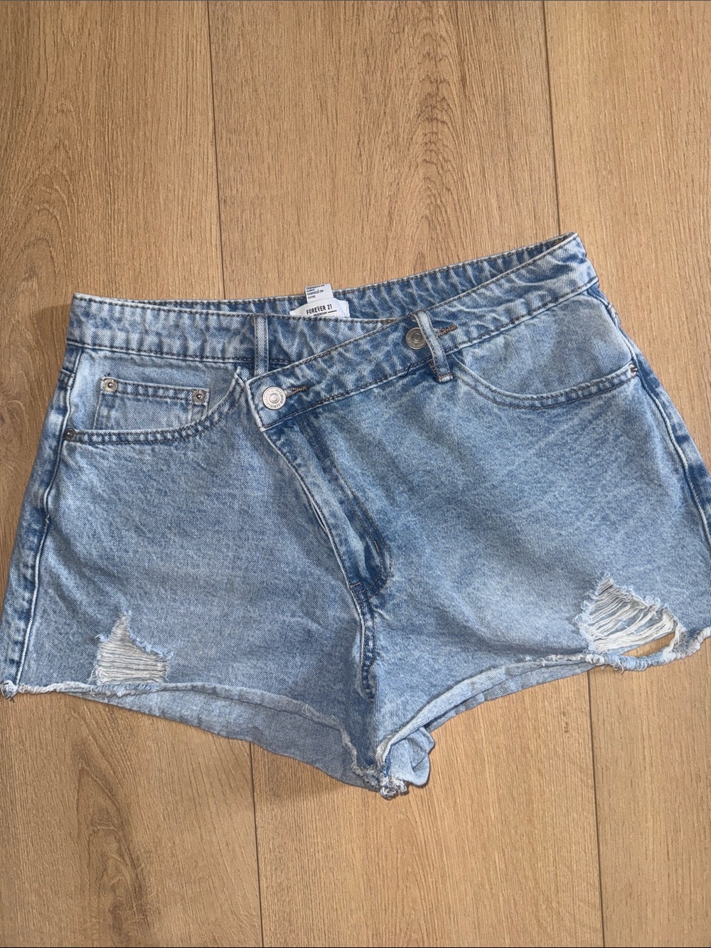 Forever 21 Light Wash Distressed Denim Shorts